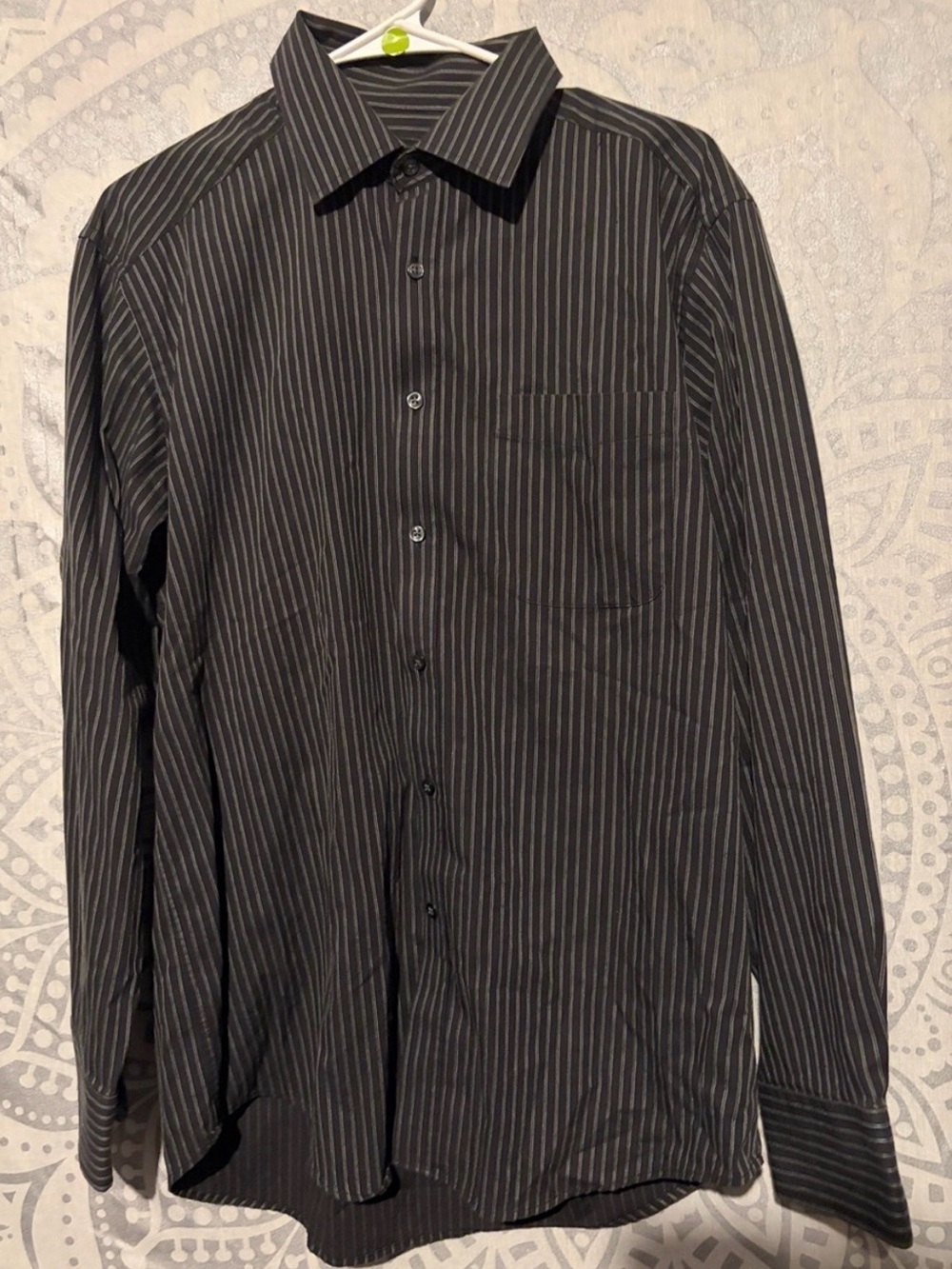 Marks & Spencer Black Pinstripe Button Down Shirt 16" Collar Pure Cotton 👔✨